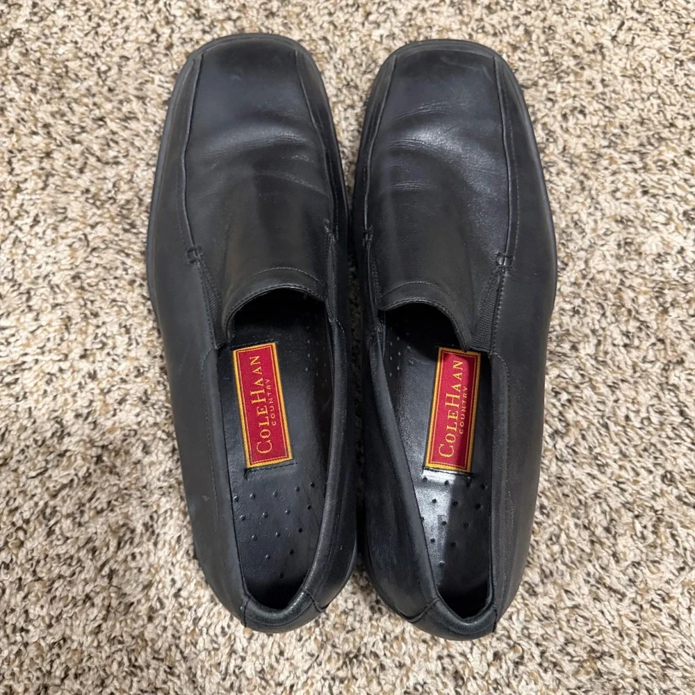 Cole Haan Country Men Black Leather Square Toe Loafers PM10021 Size 11.5M